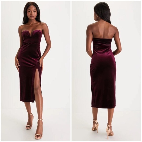 Lulus Dresses & Skirts - Lulu's Deep Wine Strapless Midi Dress